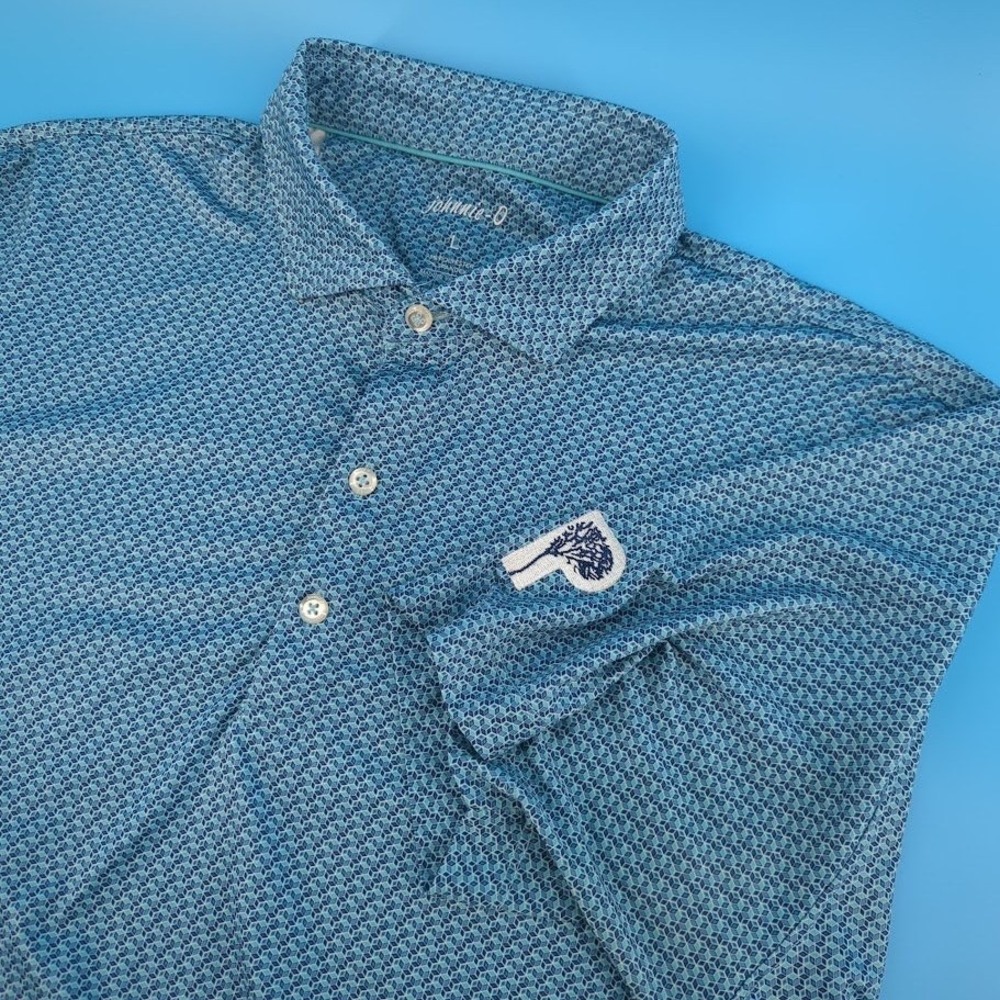 Johnnie-O Mens Blue Geometric Cube Print Performance Golf Polo Shirt Size L
